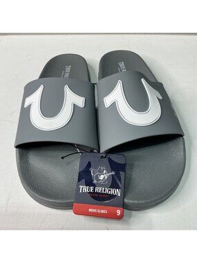True Religion 112 Logo Men's Gray Slides Size 9 Casual Sandals